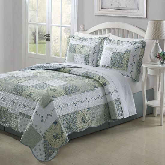 cxmicrotex Zeleni cvjetni patchwork prekrivač za krevet na dvije strane